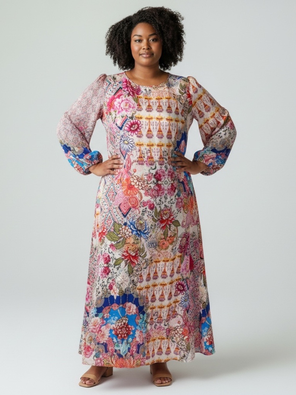 Aratta Floral Multi-Print Long Sleeve Maxi Dress